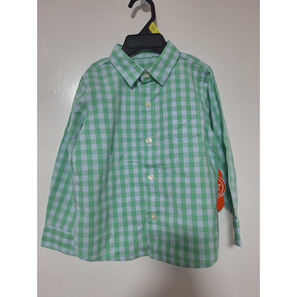 Wonder Nation Boys Green Plaid Button-Up Shirt Size 3T Long Sleeve